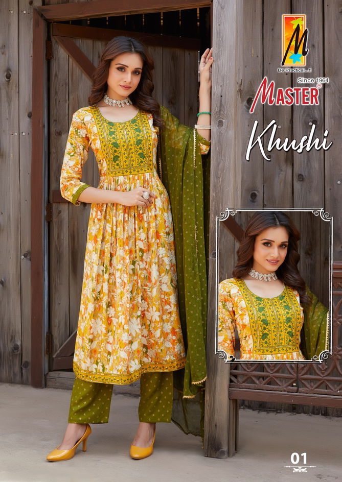 Khushi By Master Naira Cut Rayon Printed Kurti With Bottom Dupatta Wholesalers In Delhi
